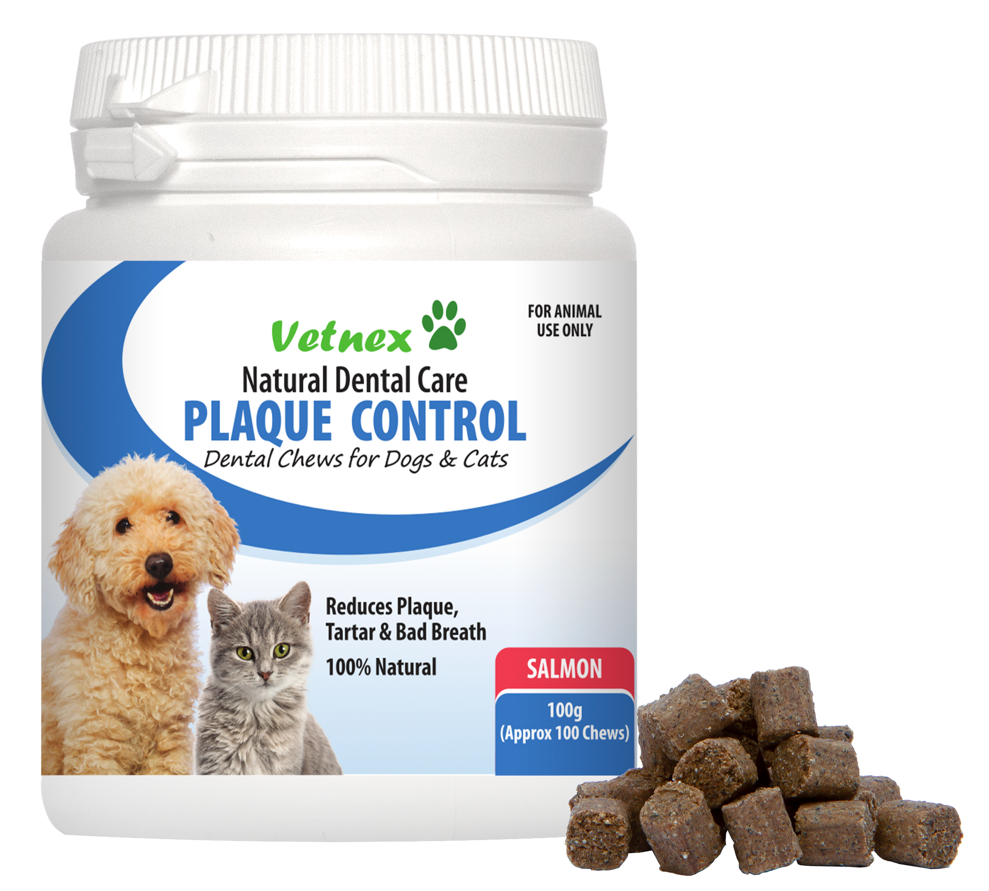 Vetnex Plaque Control Dental Chews (Salmon) for Dogs & Cats 100g/100 chews